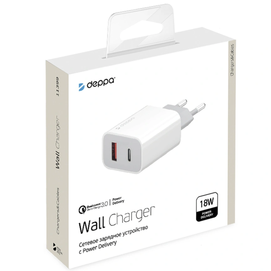 Сетевое зарядное устройство Deppa 18W USB-A/USB-C 11399 White фото 2